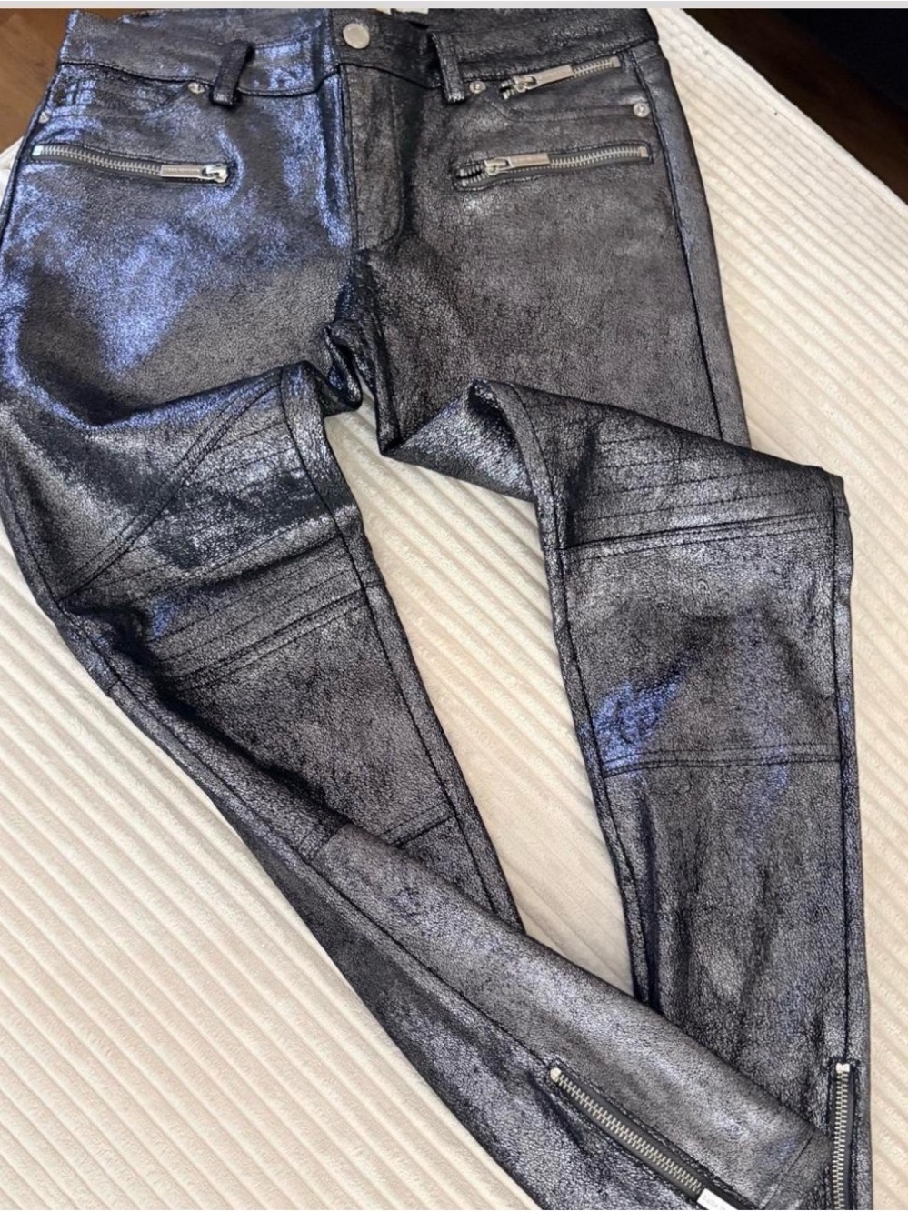 Michael Kors Metallic Black Coated Skinny Pants